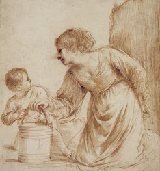 Madre e hijo con cubo